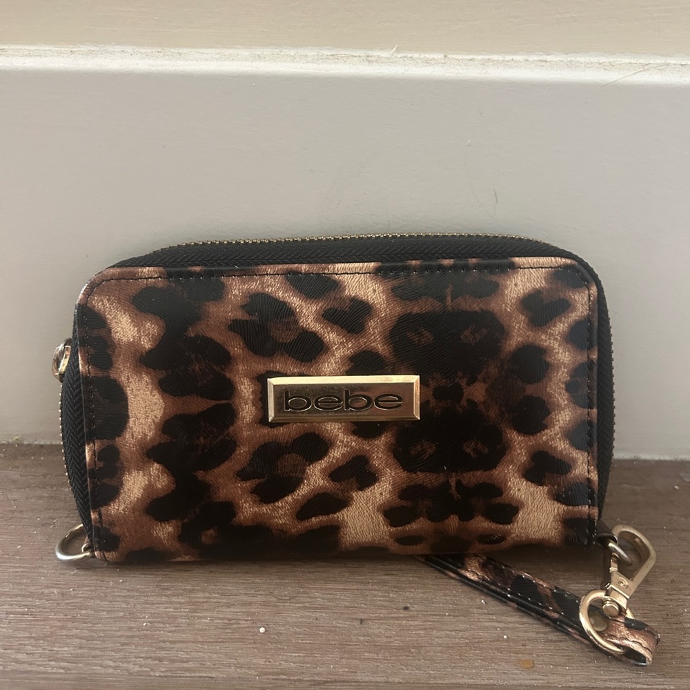 Bebe Animal Print Clutch with Gold Accents